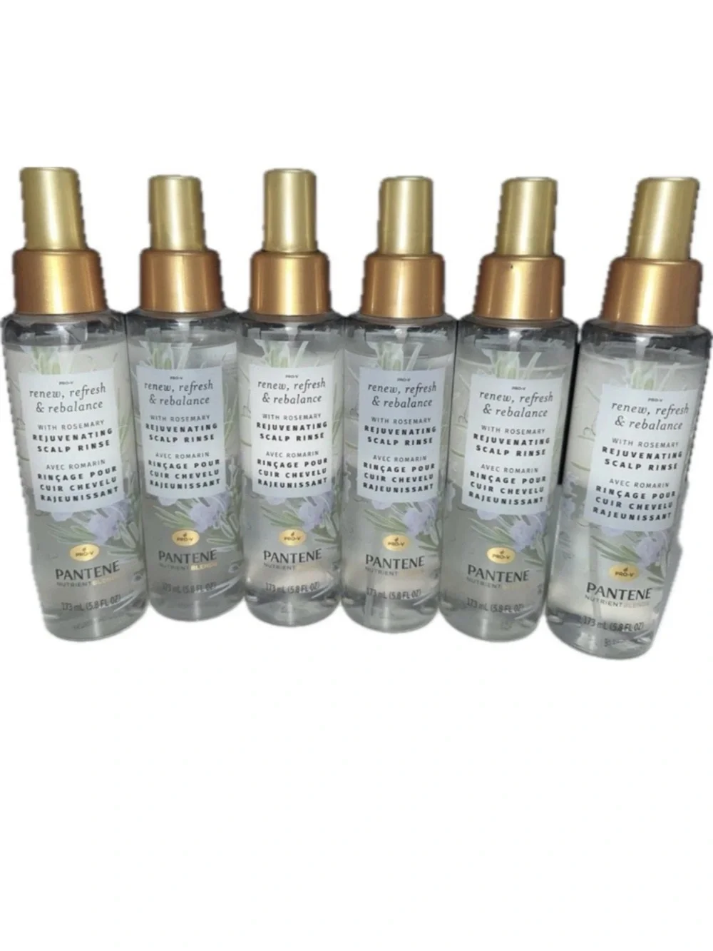 6 Pantene Renew, Refresh & Rebalance Scalp Rinse Sprays - Gold Cap, Clear Bottle
